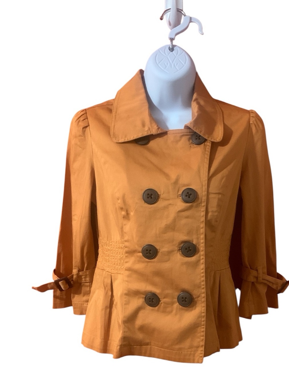 American Rag Double-Breasted Peplum Trench Jacket - Orange XS